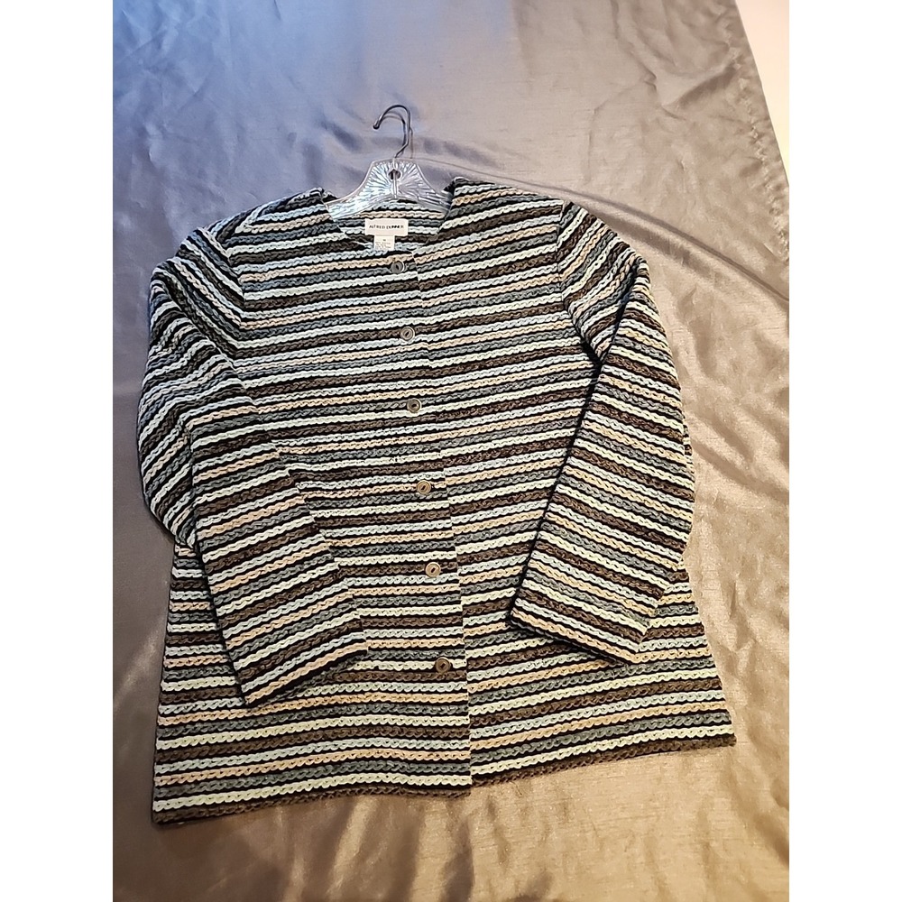 Alfred Dunner Blue Striped Chenille Knit Button Front Cardigan Sweater Size‎ 16